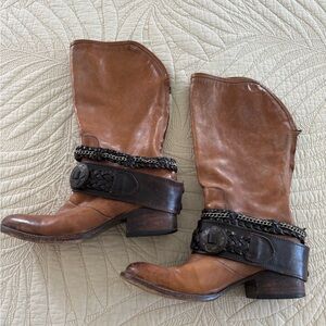 Freebird Brown Leather Western Boots with Black Accents